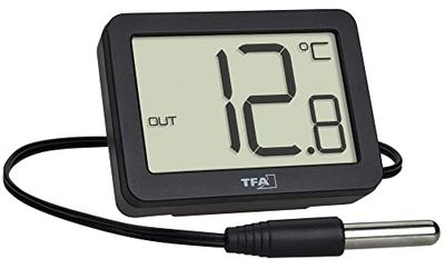 TFA Dostmann Digitale binnen- en buitenthermometer, 30.1066.01, incl. waterdichte temperatuurvoeler, maximum en minimum waarden, met magneet/standaard, zwart, (L) 54 x (B) 15 x (H) 40 mm