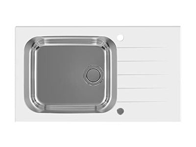 Alveus 1123644 GLASSIX UP 40 Lavello cucina incasso in vetro con gocciolatoio, Bianco