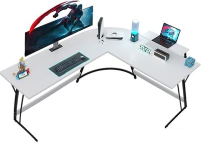 JUMMICO Gamingtafel, 150 x 130 x 75 cm, bureau met monitorstandaard, hoekbureau, L-vormig, grote pc-hoektafel, wit