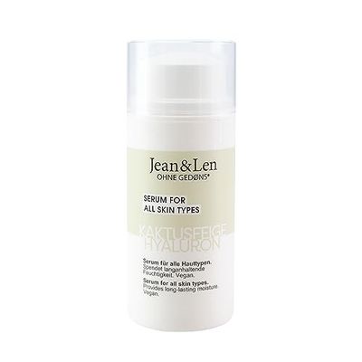 Jean & Len Siero Idratante Fico d'India e Hyaluron, per tutti i tipi di pelle, ideale come base per il trucco, rinfresca la pelle disidratata, siero per il viso senza parabeni e siliconi, vegan, 30ml