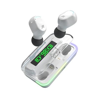 Music Hero Auricolari TWS Wireless con Custodia di Ricarica, Schermo LCD, Microfono Integrato, Musica e Chiamate per 3 Ore, Comandi Touch, Bianco