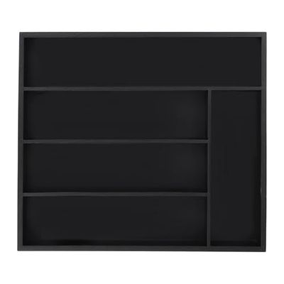 Relaxdays Bamboo Cutlery Tray, 5 Compartments, HWD: 5 x 34 x 30 cm, Kitchen Drawer Insert, Silverware Organiser, Black