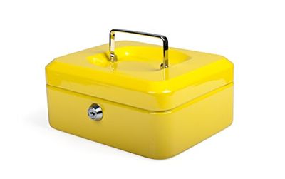 Pavo - Caja de dinero de metal de 9x16x20cm pulgadas con 2 llaves y bandeja de cambio extraíble, color amarillo