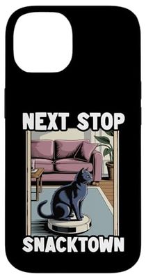 Next Stop Snacktown Robot Vacuum Cleaner Funny Cat Case for iPhone 14