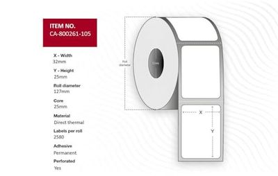 Rollos para Direcciones marca Capture modelo Label 32 x 25mm, Core 25mm,