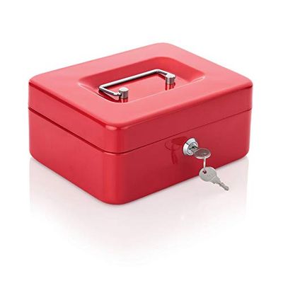 WAS 4497 241 - Caja de caudales con compartimento para monedas (acero lacado, 24 x 18 x 9 cm), color rojo