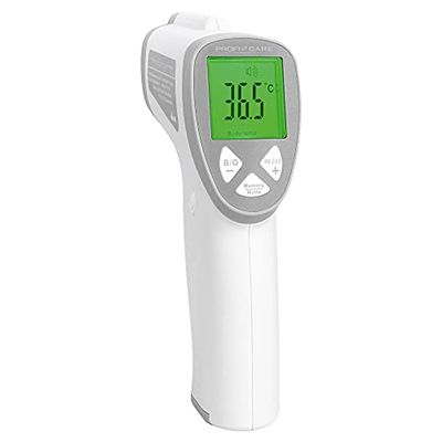 ProfiCare PC-FT 3094 febertermometer kontaktlös, panntermometer, infraröd termometer, för spädbarn, barn och vuxna med 3-färgers LCD-feberampel inklusive feberalarm, högt mätområde, vit