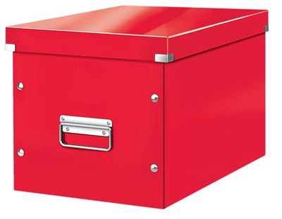 Leitz, Boîte de rangement Click & Store, Format cube L (36 x 32 x 31 cm), pour l'organisation des objets de la maison et du bureau, Montage bouton pression, En carton recyclé à 80%, Rouge, 61080026