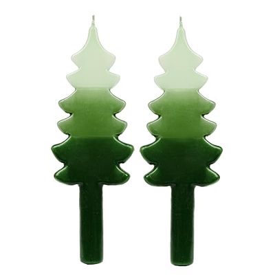 Lot de 2 bougies en forme de sapin de Noël | Blanc et vert | Parfait pour la table à manger ou la cheminée | Cadeau de Noël idéal – Utilisation comme décoration d'intérieur, remplissage de bas de Noël