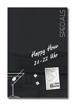 SIGEL GL296 Pizarra de cristal magnética Artverum - Carta cocktail negro, blanco - 60 x 40 cm - cristal de seguridad