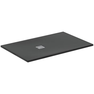Ideal Standard - Ultra Flat S+, Piatto doccia rettangolare ultrasottile in resina effetto pietra, 140x90cm, Ideal Solid, Scarico lato corto, Nero