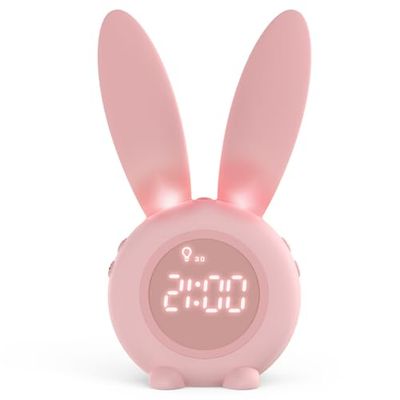 Homealexa Sveglia Bambini da Comodino Sveglia di Coniglio con Luce Notturna Funzione Snooze Timer Lampada Orologio da Tavolo Sveglia Ricaricabile Senza Fili Regalo per Ragazzi Studenti (Rosa)