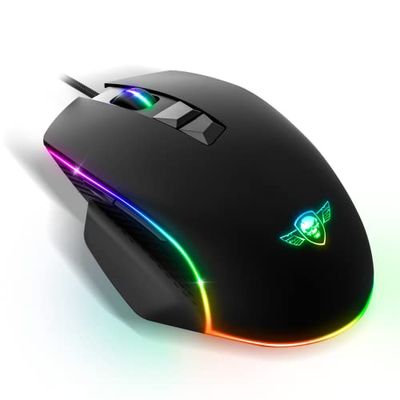 Spirit Of Gamer PRO M1, Gaming Mouse Wired, 7 Programmable Buttons, Optical Sensor 8000 DPI, Customisable RGB Backlighting, Computer Mouse Ergonomic with Thumbrest, Gaming PC Compatible