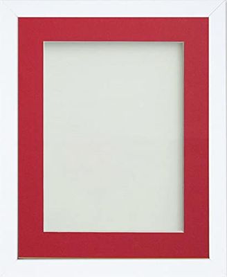 Frame Company Jellybean Range White Wooden 14x11 inch Picture Photo Frame with Red Mount for Image A4 * Choice of Colours & Sizes* Fitted with Perspex