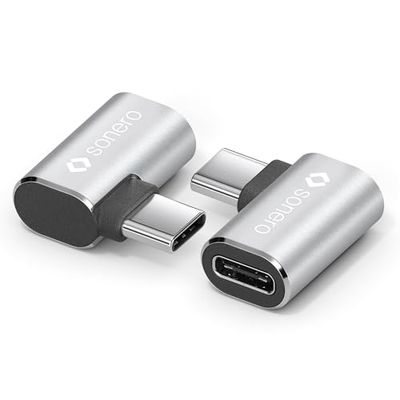 Sonero USB-C mâle vers Prise USB-C coudée à 90°, Adaptateur USB-C, 40Gbps, 240W, 8K60Hz, boîtier en Aluminium, Argent
