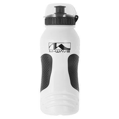 M-WAVE Waterbottle, Plastic, 550-600 CCM, White, with Black cap And Transparent Cover, with Black Non-Slip Insert, On Card