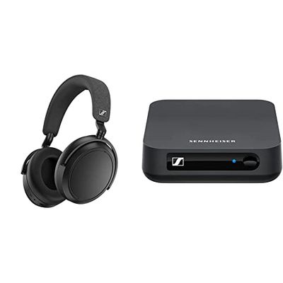 Cuffie Sennheiser MOMENTUM 4 Wireless: Bluetooth per telefonate cristalline con cancellazione adattiva del rumore & 508258 Trasmettitore audio Bluetooth BT T100 per Hi-Fi o Home Entertainment Nero