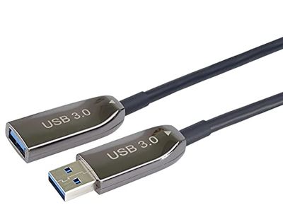 PremiumCord USB 3.0 Optical Extension Cable 30 m (AOC), Fibre Optic Cable, Data Cable SuperSpeed up to 5 Gbit/s, Charging Cable, USB 3.0 Type A Female to Male, 9Pin, Colour Black, Length 30 m
