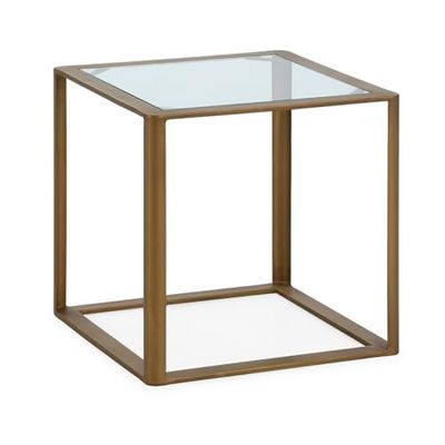 MESA AUXILIAR 50X50X52 CRISTAL TEMPLADO/METAL DORADO ANTIQUE