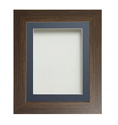 Frame Company Watson Brown Picture Photo Frame fitted with Perspex, 9x7 inch with Blue Mount for image size 6x4 inch