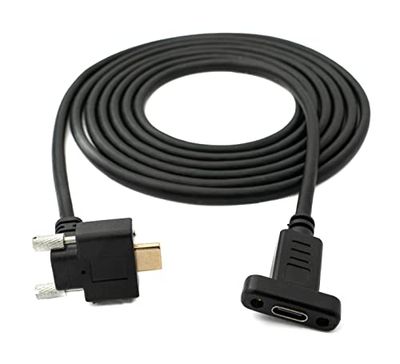 SYSTEM-S USB 3.1 kabel 2 m typ C kontakt till uttag skruv vinkel i svart