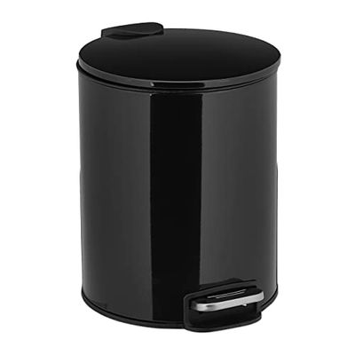 Relaxdays Pattumiera Bagno, 5 L, Cestino Cosmetici, Pedale e Chiusura Soft-Close, Cesto Interno Rimovibile, Ferro, Nero, 26 x 20,5 x 25 cm