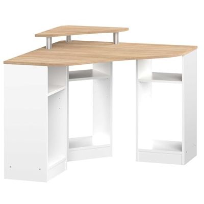 Symbiosis Corner Bureau d'angle Blanc et Chêne Naturel 94x94x83,4 cm