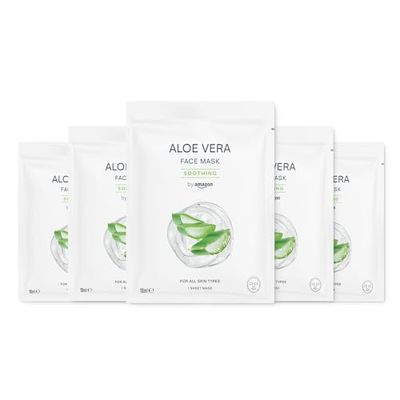 by Amazon Masque en tissu pour le visage a paisant à l'aloe vera, 18 ml, Lot de 5