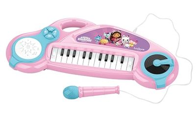 Lexibook, La Casa de Muñecas de Gabby, Piano electrónico para niños con Efectos Luminosos, micrófono, batería, Altavoz Integrado, melodías de demostración, Lector DJ, Rosa/Azul, K704GDH