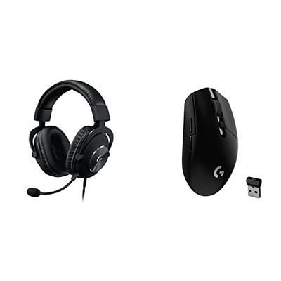 Logitech G PRO X Cuffia Gaming Cablata con Microfono Blue VO!CE, DTS Headphone:X 7.1 e Driver PRO-G da 50 mm, Nero & 05 LIGHTSPEED Mouse Gaming Wireless, Sensore 12K HERO, 12.000 DPI,Nero