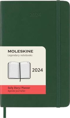 Moleskine Agenda Quotidien 12 Mois 2024, Agenda 2024, Format Pocket 9x14, Couverture Souple et Fermeture Elastique, Couleur Vert Myrte
