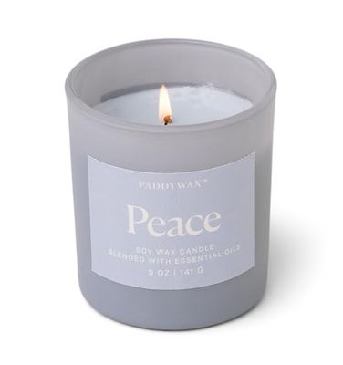 Paddywax Scented Candles Wellness Collection Frosted Glass Candle Fragranced with 100% Essential Oils, 141g, Blue - Peace