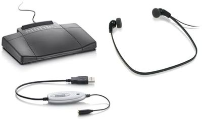 Philips LFH5220/03, Kit de Transcription, ACC2310 USB Interrupteur à Pied Design 3 Pédale, LFH0334 Écouteurs stéréo, sans Logiciel, Anthracite