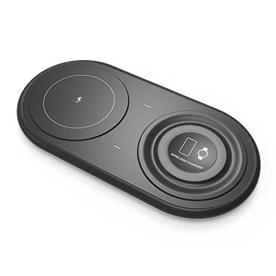 4-OK Cargador Inalambrico Pad de Carga Qi 15W para Dos Dispositivos 2 in 1 para Smartphone Qi, iPhone Series 12 y 13. Compatible con Apple Watch o Airpods Pro. Moviles con Carga por induccion