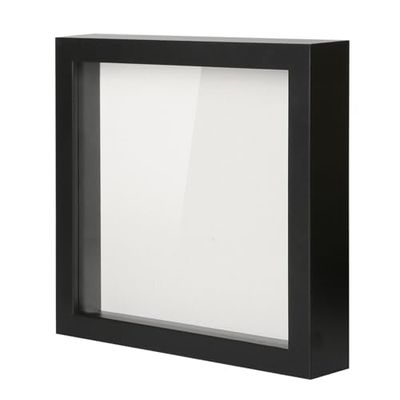 Muzilife 8x8 Shadow Box Picture Frame with Linen Board - Deep Wood & Glass Display Case Ready to Hang Memory Box Baby Sports Memorabilia, Pins, Awards, Medals, Wedding, Tickets and Photos (Black)