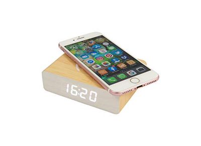 Fisura – Despertador Cargador inalámbrico Reloj con luz de LED Nocturna Regulable. Despertador con Cable USB. Medidas : 10,5 x 8 centímetros. (Madera)