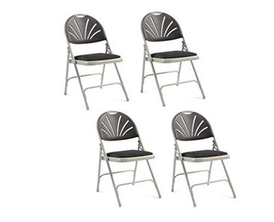 Principal Series 2600 Comfort Back Folding Chair with Upholstered Seat, Charcoal, Pack of 4