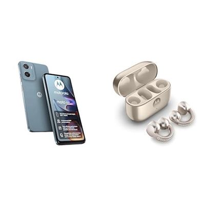 Motorola E15 Misty Blue 2+64 and Moto buds loop w/crystals by Swarovski
