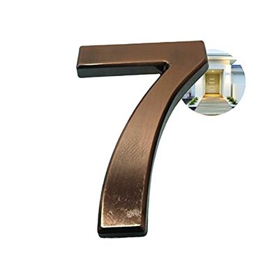 PARENCE - 3D Door Number - 10 cm - Premium Brushed Plastic - Shiny Gold Effect - Extra Strong Adhesive - Door Number, Street, House (Number: 7, Copper)