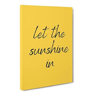 Let The Sunshine In Typography Yellow Canvas Wall Art Print Ready to Hang, Framed Picture for Living Room Bedroom Home Office Décor, 24x16 Inch (60x40 cm)