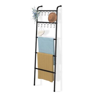Simple Trending Échelle Porte-Serviettes en métal à 5 Niveaux avec 12 Crochets, échelle décorative en métal de 200 cm pour Salon, Chambre à Coucher, Salle de Bain ou décoration d'intérieur (Noir)