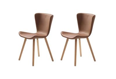 FJORDFORM Eetkamerstoel, 2 stoelen, Tan kunstleer, poten van wit eiken stoel, één maat
