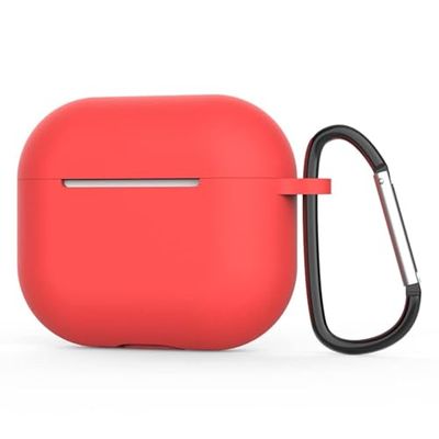 Coque de Protection en Silicone pour AirPods 3 - pour AirPods 3 - avec LED Avant Visible - Chargement sans Fil - Compatible avec AirPods 3 2021 (Mousqueton, Rouge)