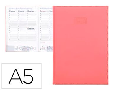 AGENDA ENCUADERNADA LIDERPAPEL CRETA 15X21 CM 2024 SEMANA VISTA COLOR ROSA PAPEL 70 GR