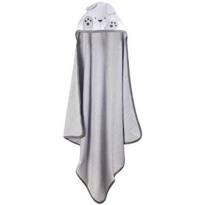Ti TIN | Cape de Bain pour Bébé, 100x100 cm | Serviette de Bain Douce, Confortable, Absorbante - 90% Coton 10% Polyester - Tissu Éponge - Motif Lapin - Couleur Gris et Blanc - 340g/m²