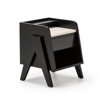 MESITA DE NOCHE 46X45X45 MADERA/MARMOL CREMA