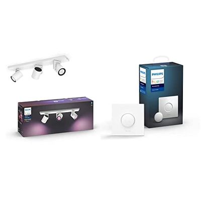 Philips Hue White & Color Ambiance Spot Argenta x3 Blanc Compatible Bluetooth, Fonctionne avec Alexa + Smart Button Bouton Télécommande Intelligent Connecté, Variateur de Lumière