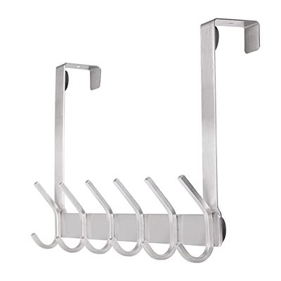 YUMORE Over Door Hooks Hanger with 12 Heavy Duty Stainless Steel Hooks for Bedroom, Coats, Jackets, Purses, Bags, Clothes and Towels (304 Stainless Steel, Silver)