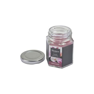 Homéa, Bougie Verrine avec Couvercle Métal 5,4 x 5,4 x 7,2 cm Essentiel Parfum Orchidée
