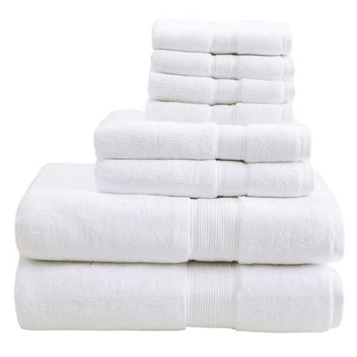 MADISON PARK SIGNATUR 800 GSM 100% bomull lyxigt badhandduksset mycket absorberande, snabbtorkande, hotell- och spakvalitet för badrum, flera storlekar, vit 8 delar